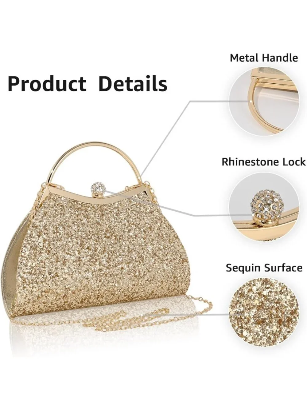 Women's Sequin Gold Y Glitter Pleated Clutch Purse Sparkly Wedding Evening Bag